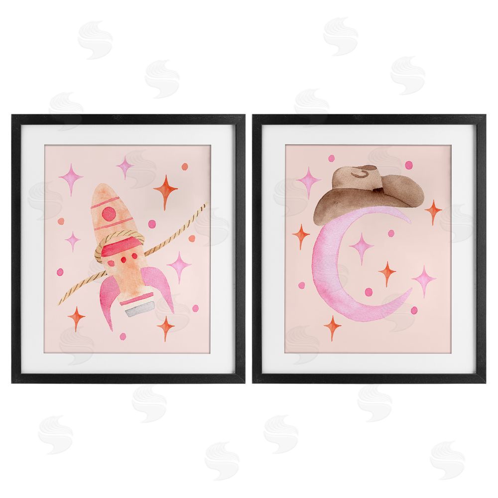 Nina Jacobs Space Cowgirl Rocket Ship Black Framed Print Under Glass Wall Art