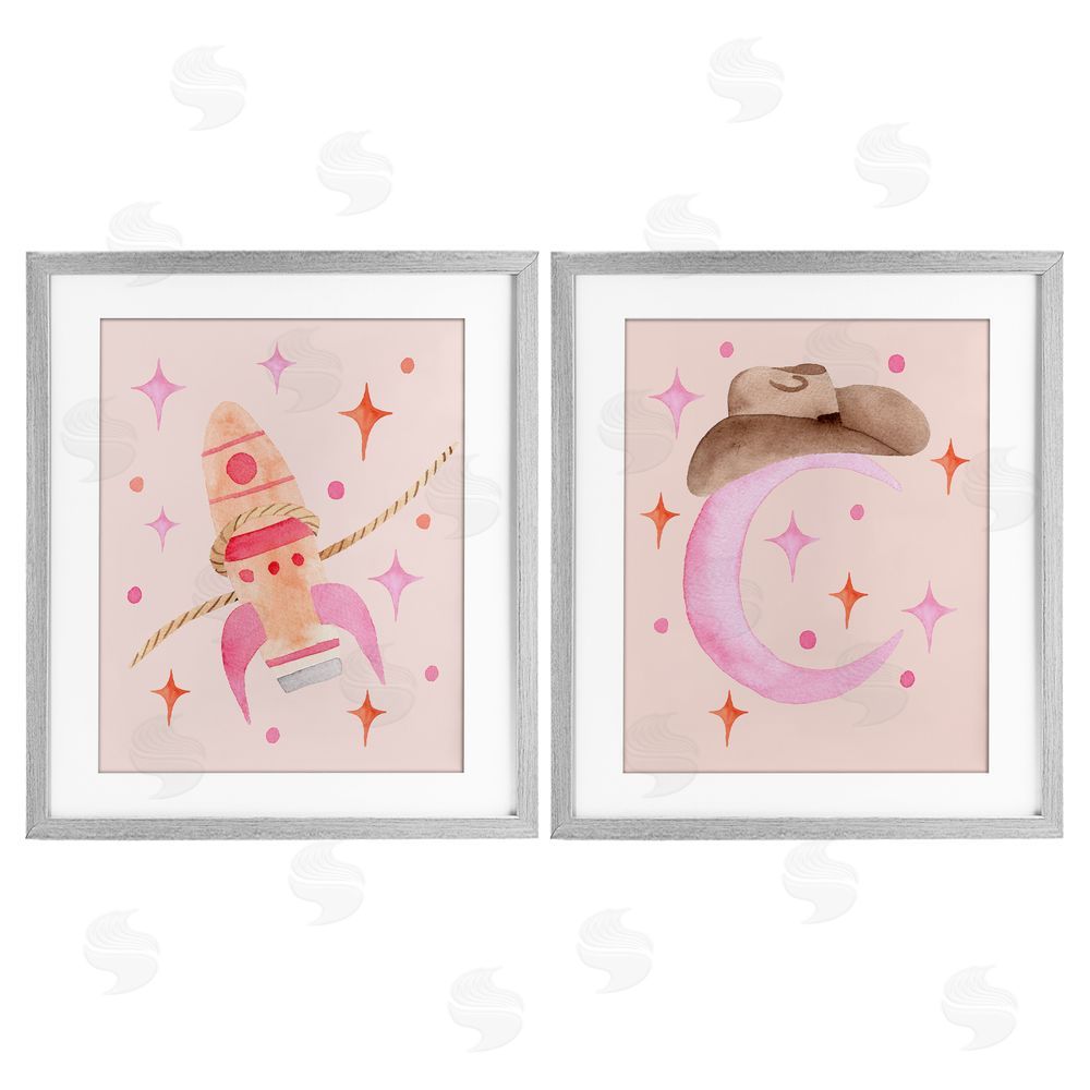 Nina Jacobs Space Cowgirl Rocket Ship Gray Framed Print Under Glass Wall Art