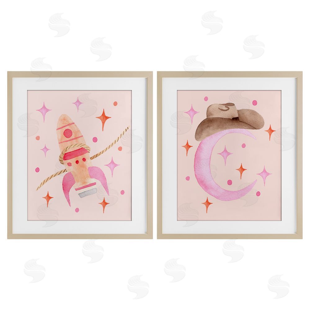 Nina Jacobs Space Cowgirl Rocket Ship Brown Framed Print Under Glass Wall Art