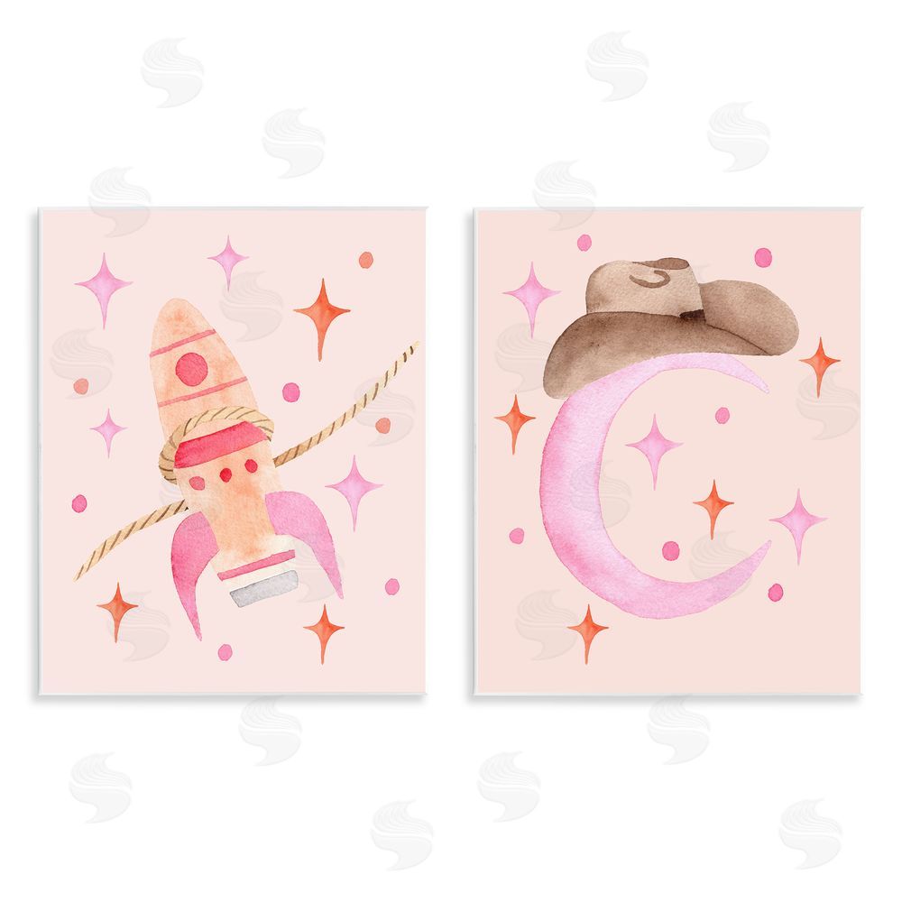 Nina Jacobs Space Cowgirl Rocket Ship Wooden Wall Plaque Art Print