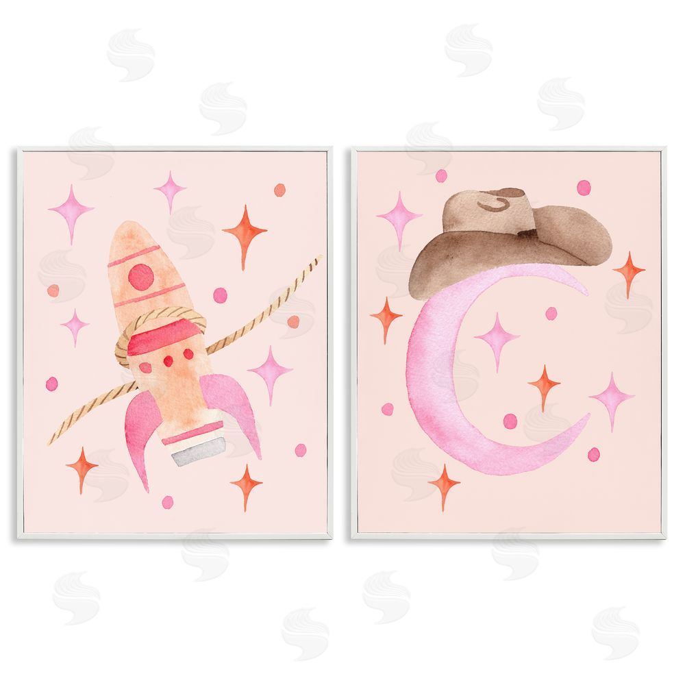 Nina Jacobs Space Cowgirl Rocket Ship White Framed Giclee Print Wall Art