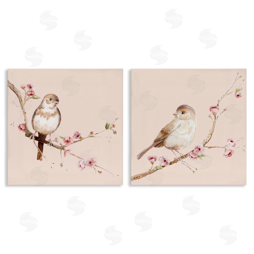 Lisa Wehmeyer Sweetest Brown Birds Branch Stretched Canvas Wall Art Print
