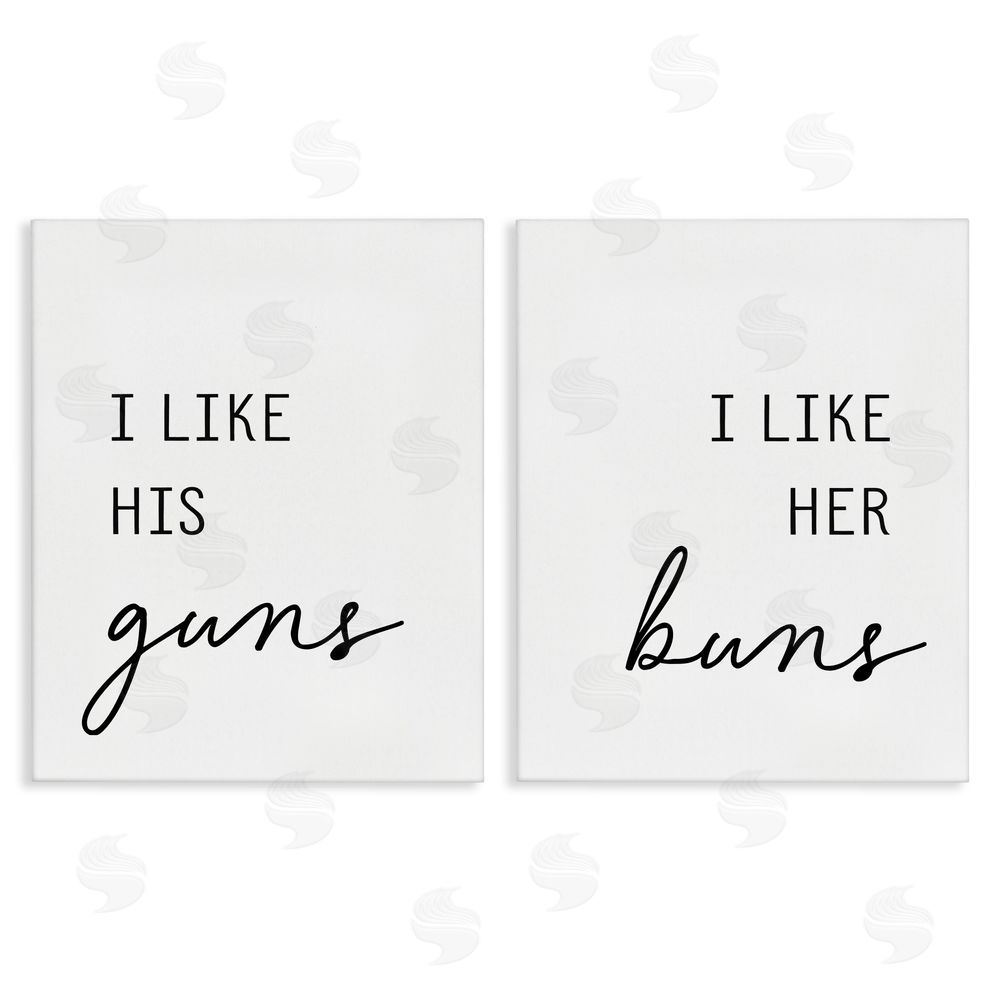 Lettered and Lined Like His Guns & Her Buns Stretched Canvas Wall Art Print