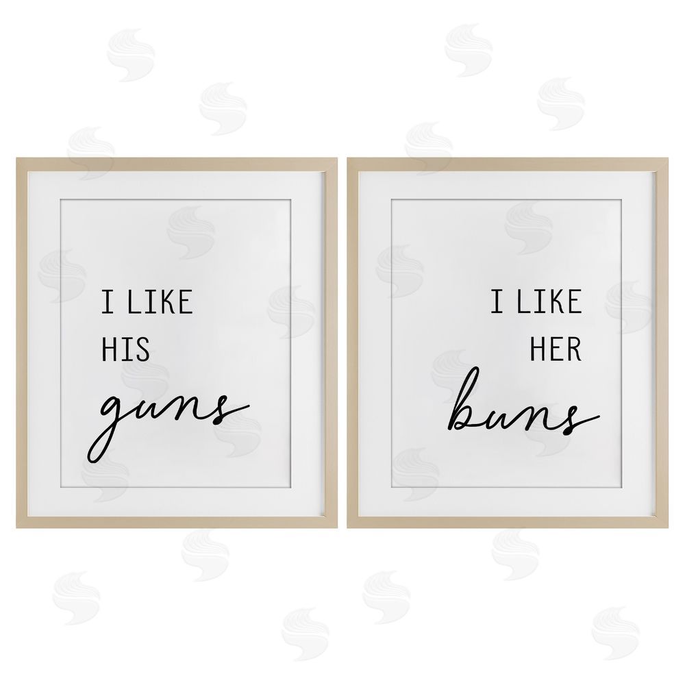 Lettered and Lined Like His Guns & Her Buns Brown Framed Print Under Glass Wall Art