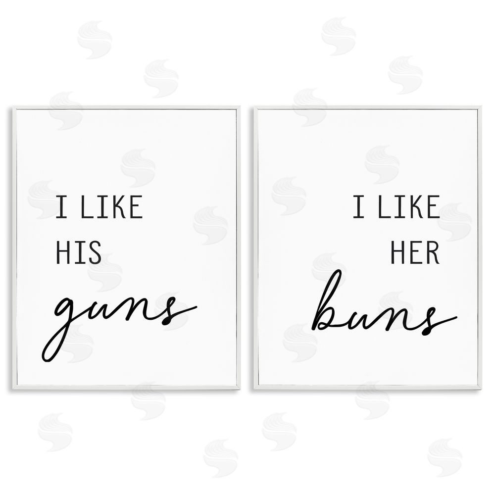 Lettered and Lined Like His Guns & Her Buns White Framed Giclee Print Wall Art