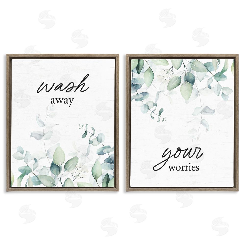 Lettered and Lined Wash Away Your Worries Leaves Brown Floating Frame Canvas Wall Art Print