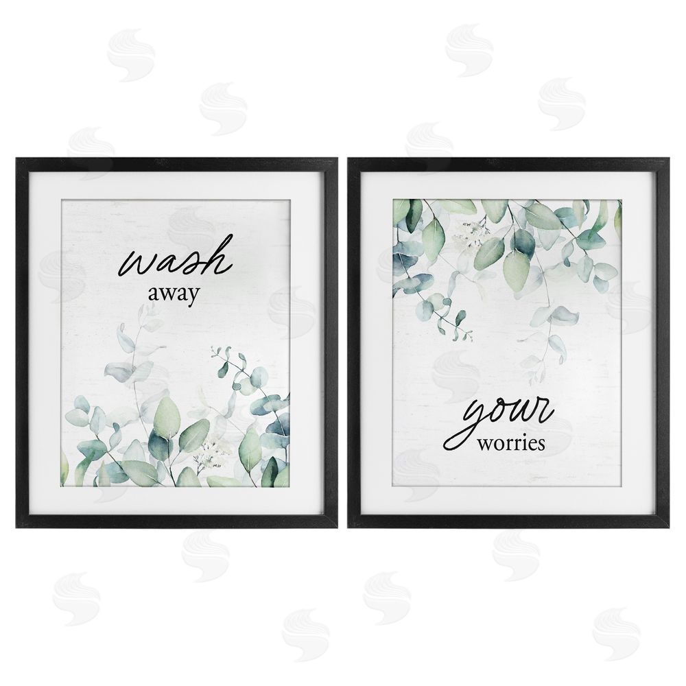 Lettered and Lined Wash Away Your Worries Leaves Black Framed Print Under Glass Wall Art
