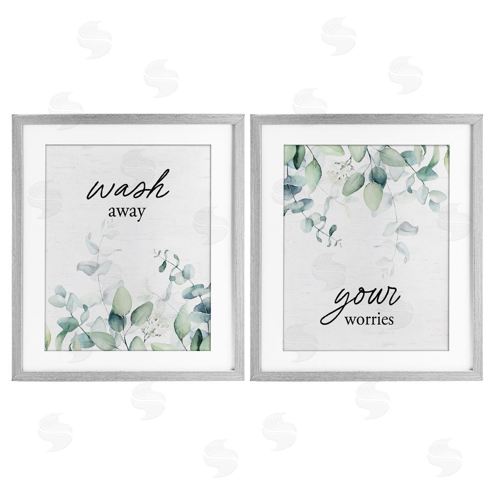Lettered and Lined Wash Away Your Worries Leaves Gray Framed Print Under Glass Wall Art