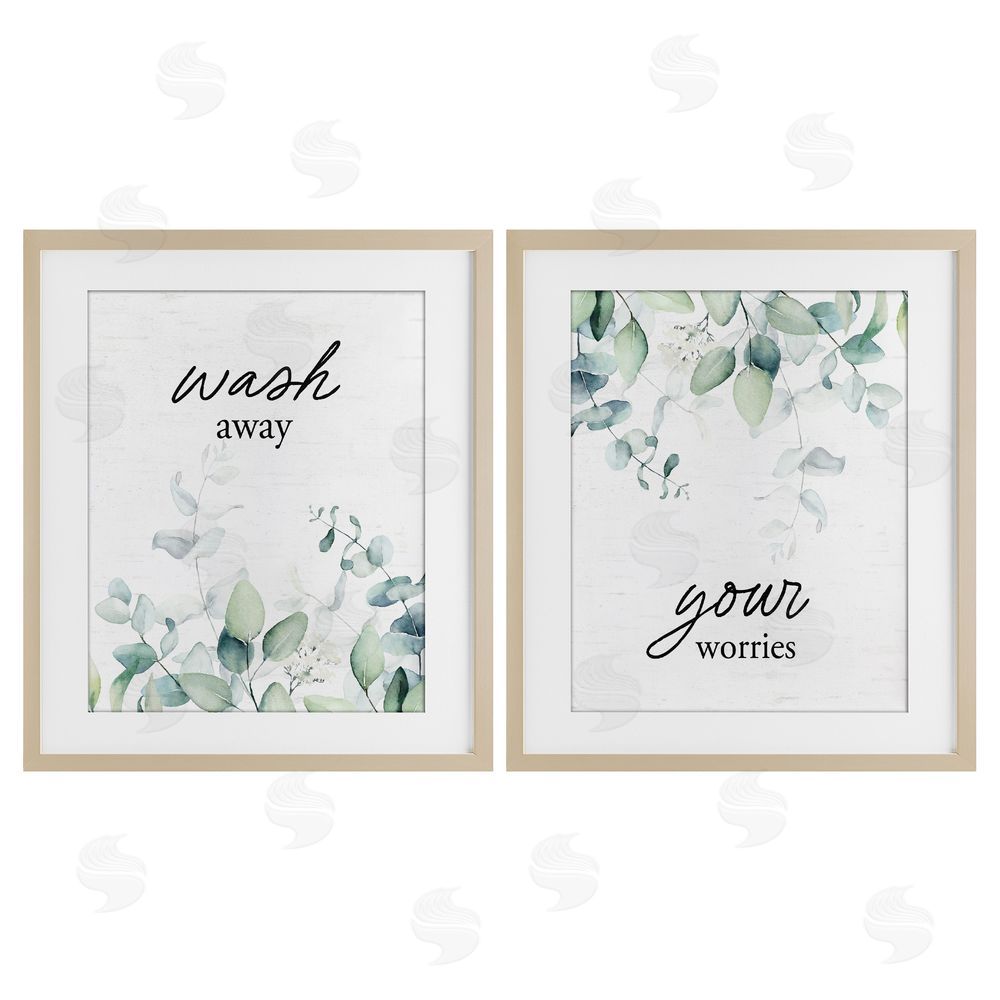 Lettered and Lined Wash Away Your Worries Leaves Brown Framed Print Under Glass Wall Art