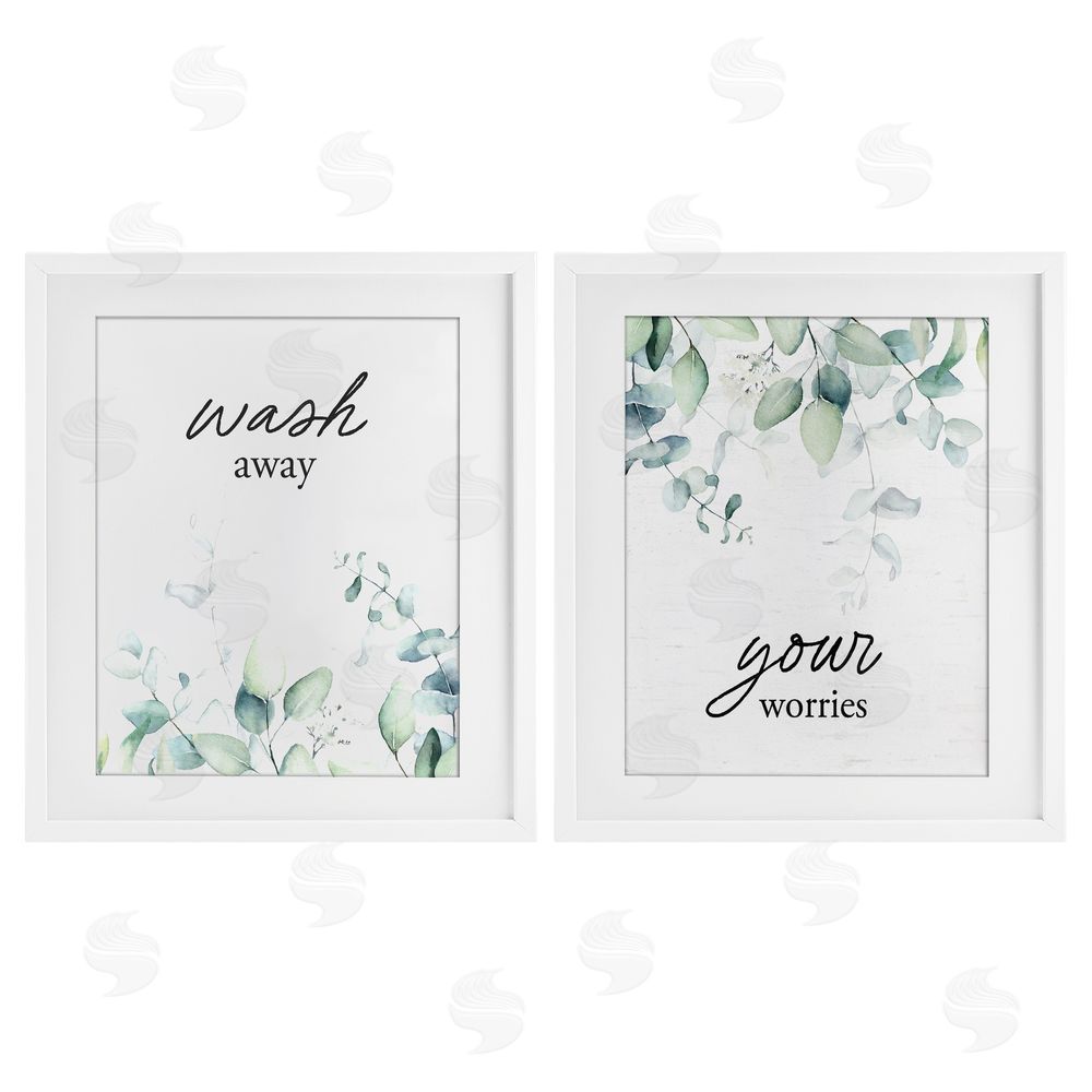 Lettered and Lined Wash Away Your Worries Leaves White Framed Print Under Glass Wall Art