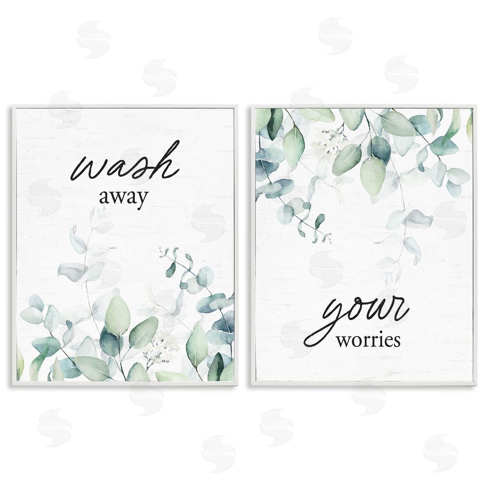 Lettered and Lined Wash Away Your Worries Leaves White Framed Giclee Print Wall Art