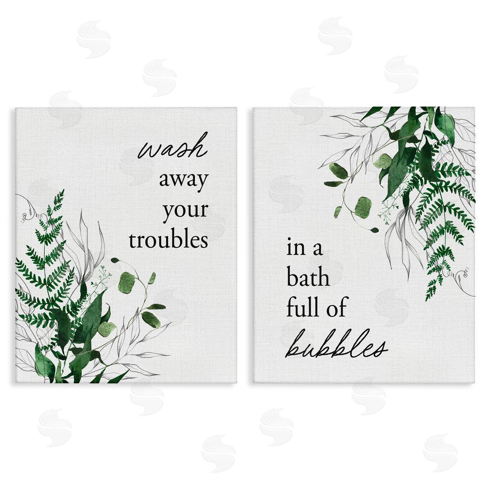 Lettered and Lined Bubble Bath with Forest Foliage Stretched Canvas Wall Art Print
