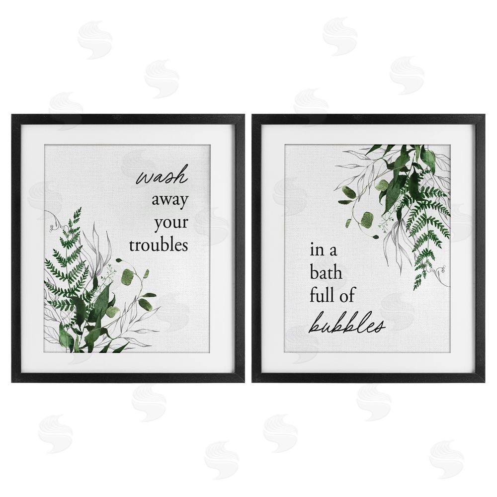 Lettered and Lined Bubble Bath with Forest Foliage Black Framed Print Under Glass Wall Art