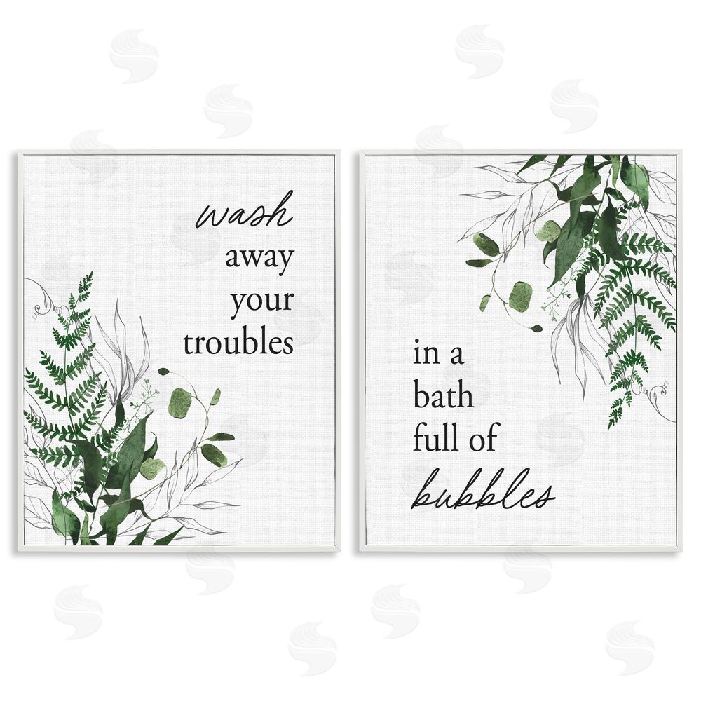 Lettered and Lined Bubble Bath with Forest Foliage White Framed Giclee Print Wall Art