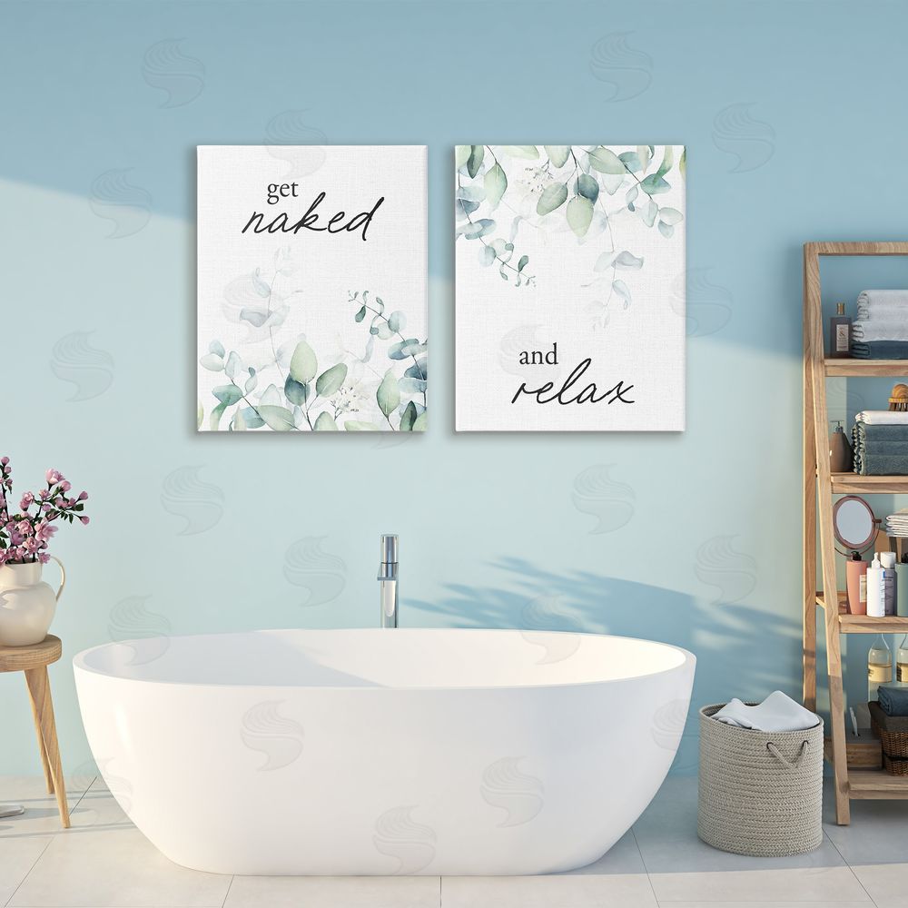 Lettered and Lined Get Naked & Relax Herbs Stretched Canvas Wall Art Print in Room