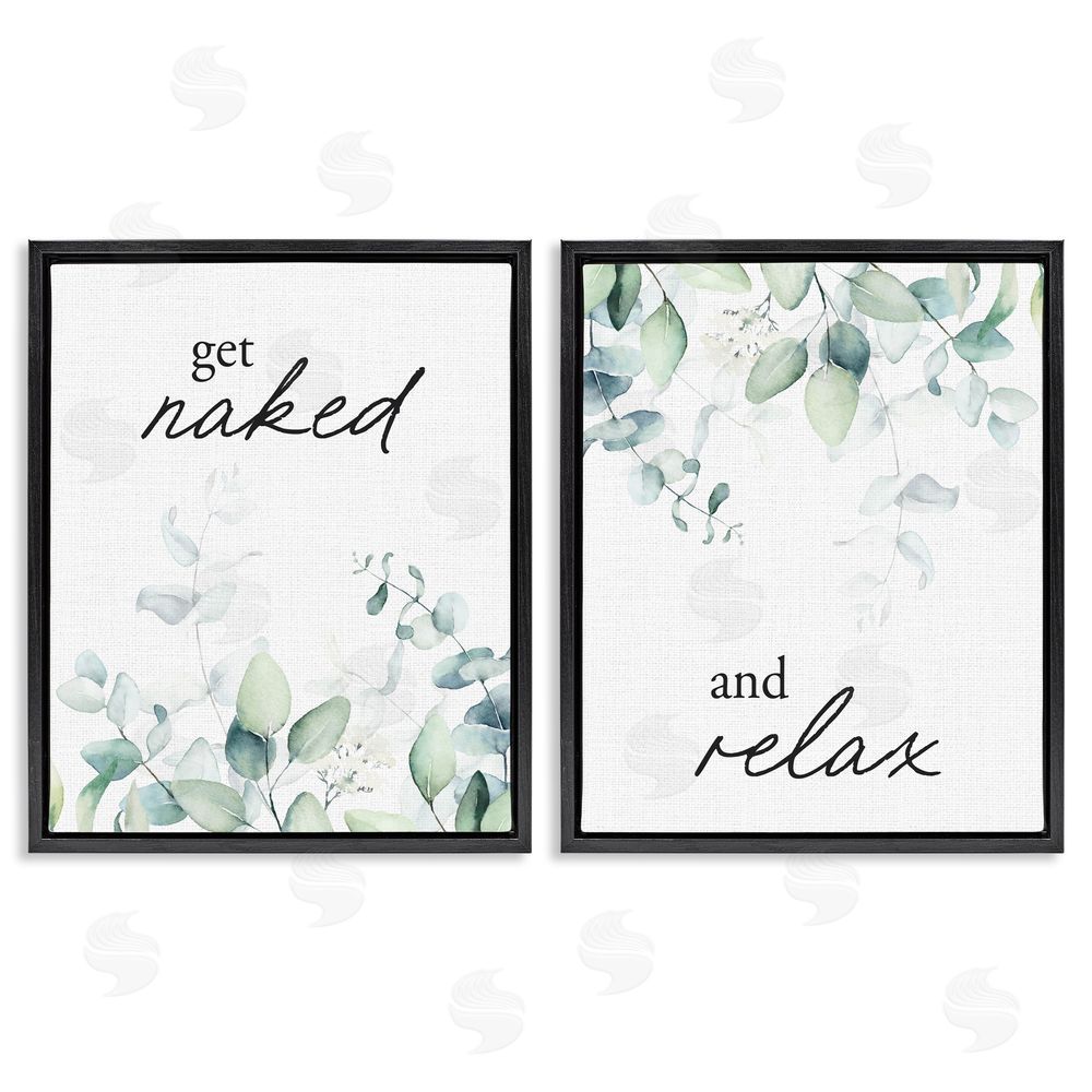 Lettered and Lined Get Naked & Relax Herbs Black Floating Frame Canvas Wall Art Print