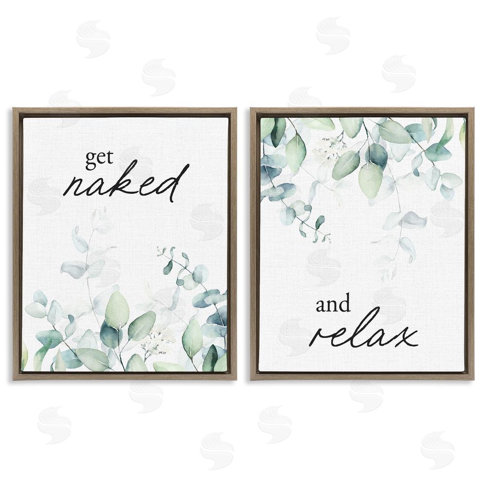 Lettered and Lined Get Naked & Relax Herbs Brown Floating Frame Canvas Wall Art Print