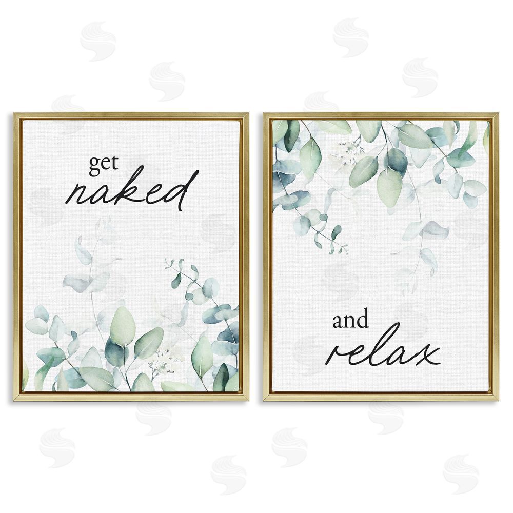 Lettered and Lined Get Naked & Relax Herbs Gold Floating Frame Canvas Wall Art Print