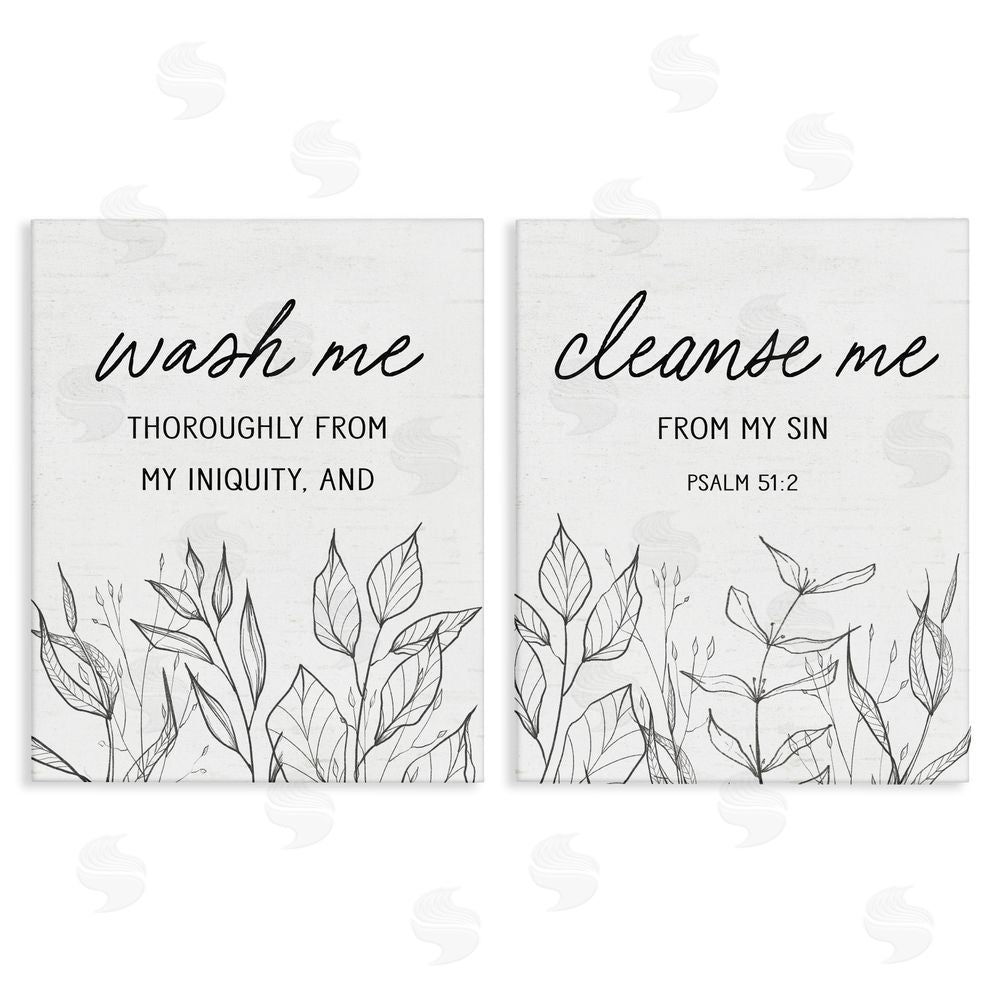 Lettered and Lined Wash & Cleanse Me Scripture Stretched Canvas Wall Art Print