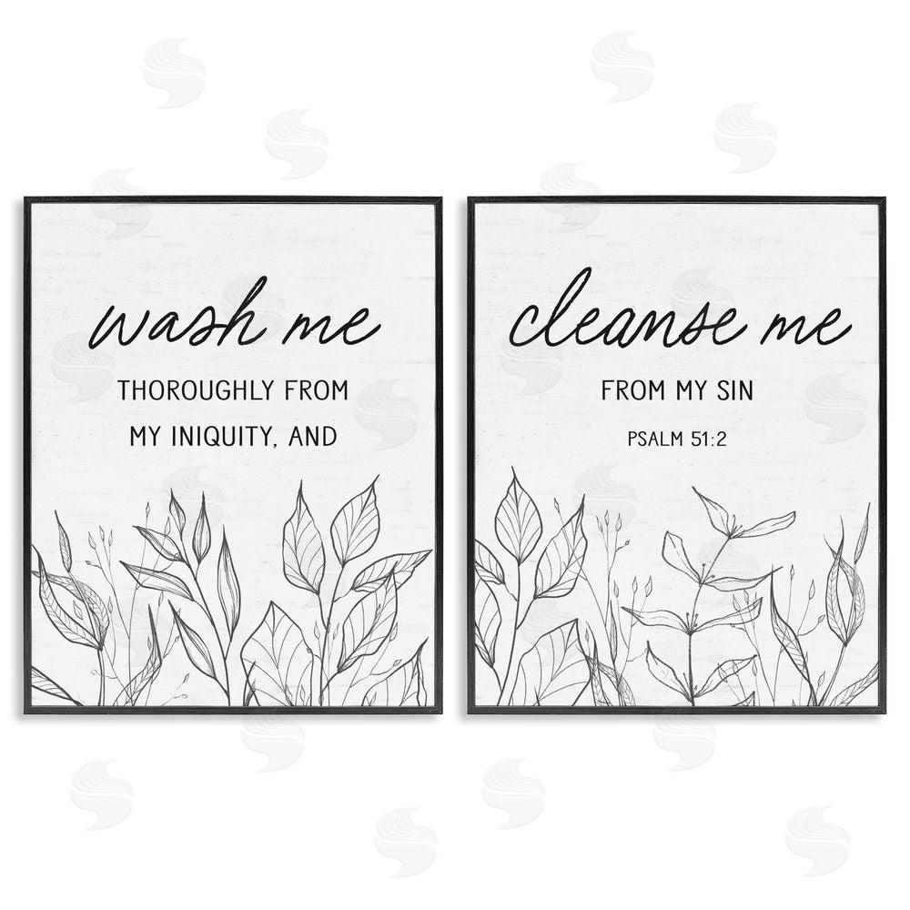 Lettered and Lined Wash & Cleanse Me Scripture Black Framed Giclee Print Wall Art
