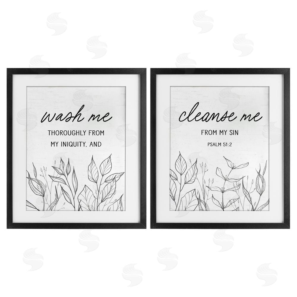 Lettered and Lined Wash & Cleanse Me Scripture Black Framed Print Under Glass Wall Art