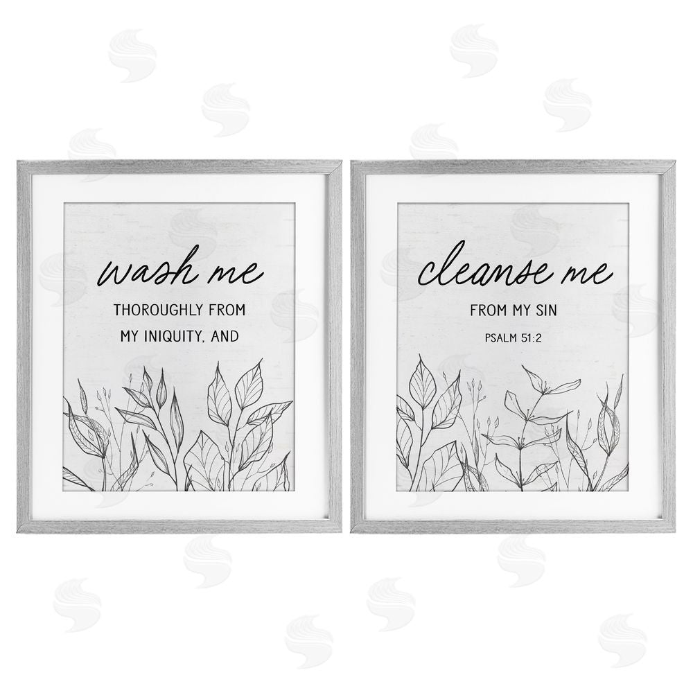 Lettered and Lined Wash & Cleanse Me Scripture Gray Framed Print Under Glass Wall Art