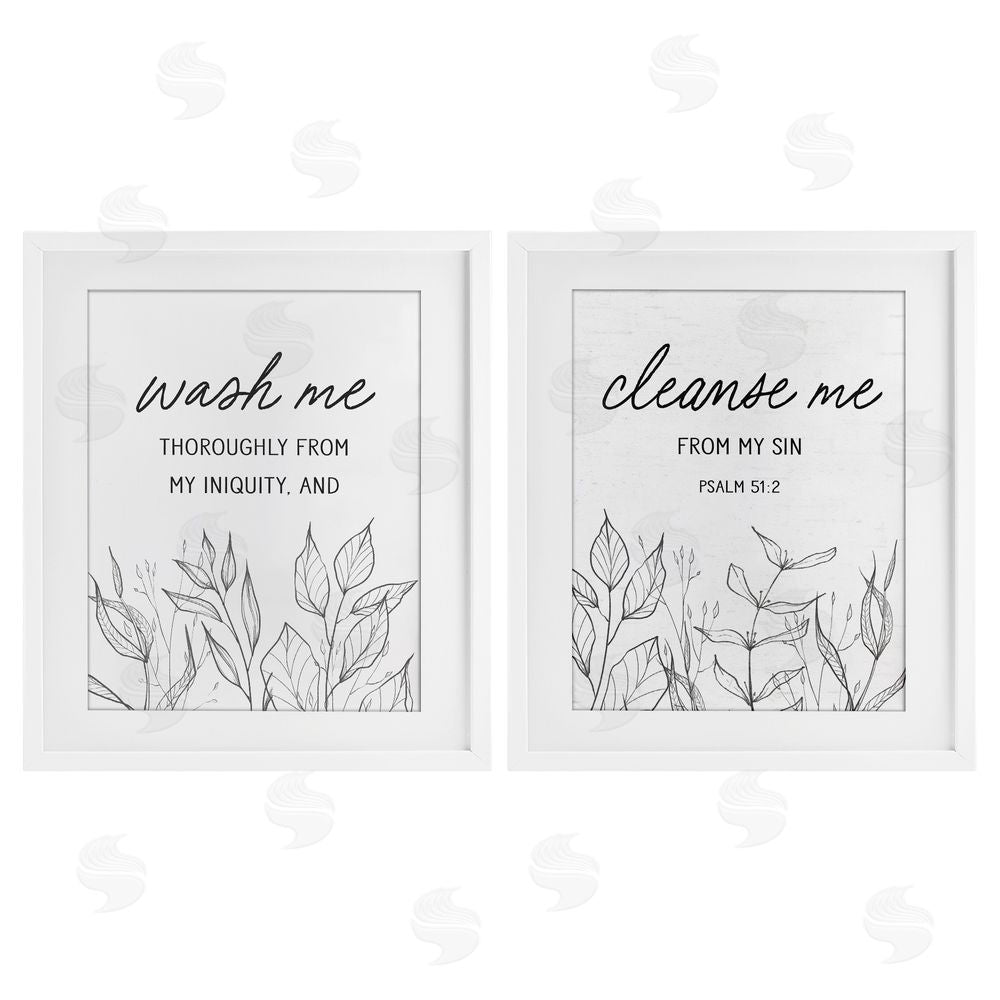 Lettered and Lined Wash & Cleanse Me Scripture White Framed Print Under Glass Wall Art