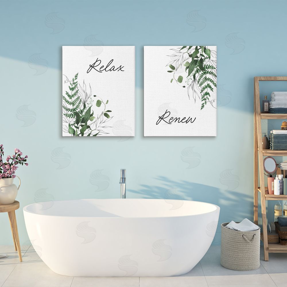 Lettered and Lined Relax Renew Botanical Leaves Stretched Canvas Wall Art Print in Room