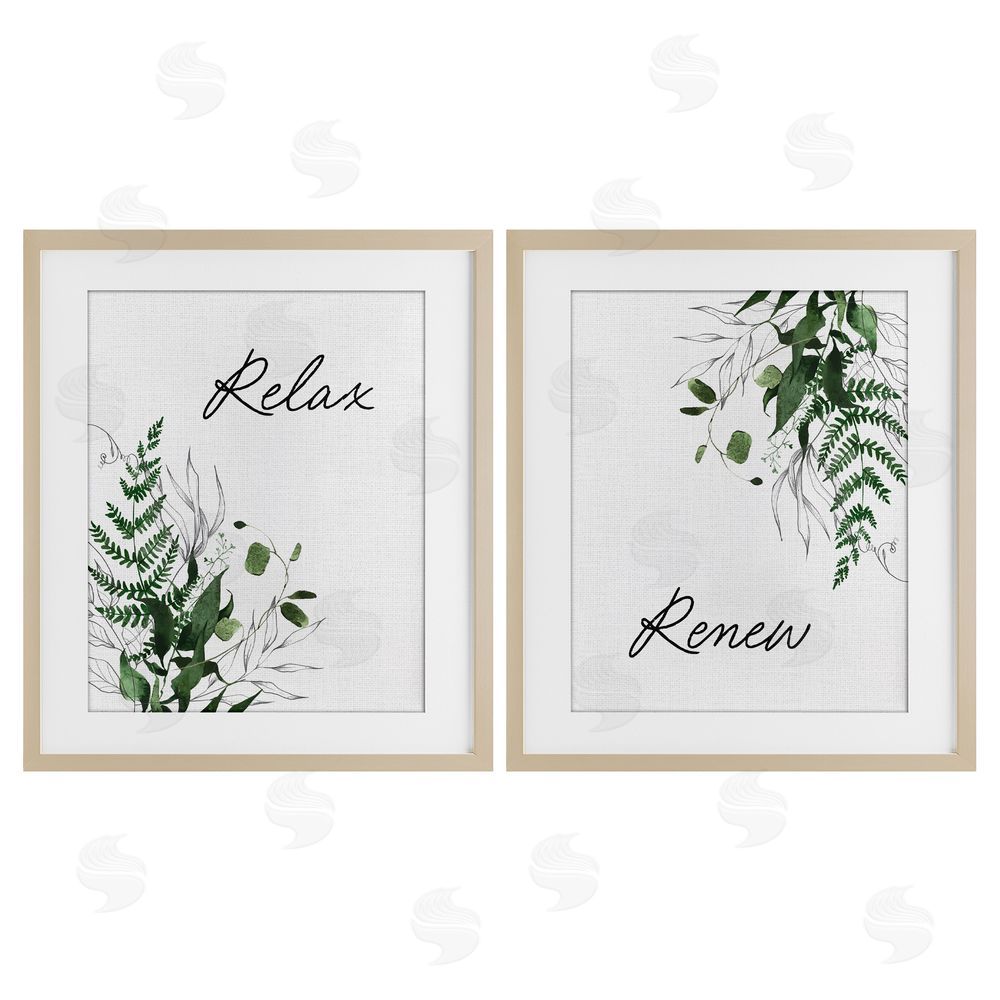 Lettered and Lined Relax Renew Botanical Leaves Brown Framed Print Under Glass Wall Art