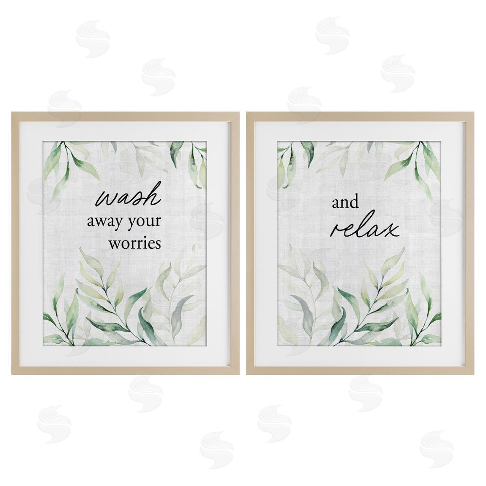 Lettered and Lined Soothing Bathroom Greenery Words Brown Framed Print Under Glass Wall Art