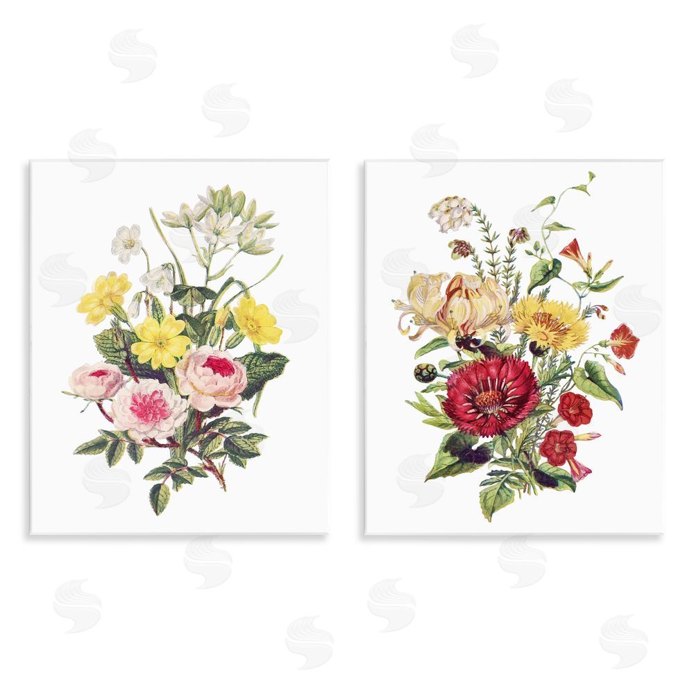Lettered and Lined Mixed Flower Bushels Wooden Wall Plaque Art Print
