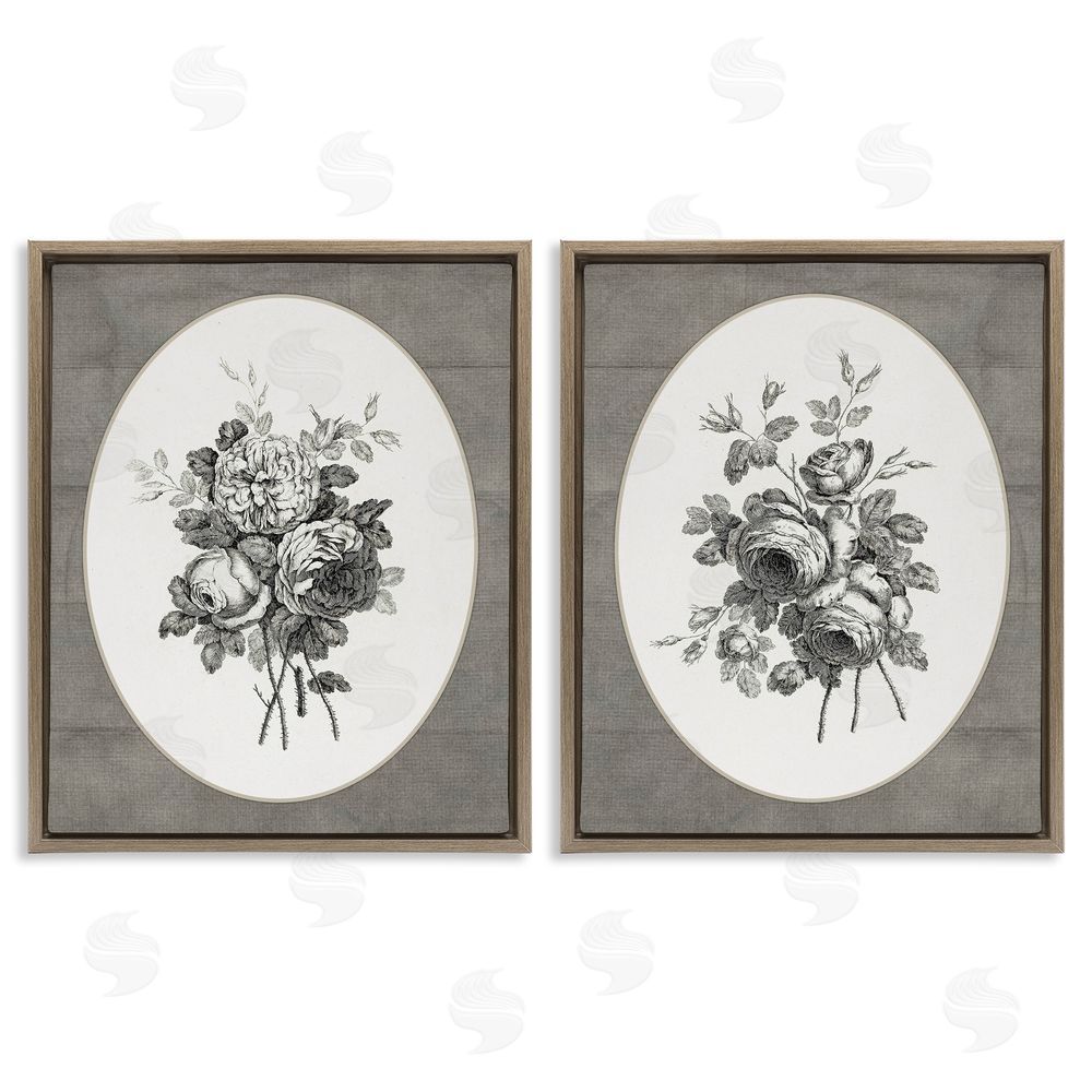 Lettered and Lined Vintage Petal Bundle Details Brown Floating Frame Canvas Wall Art Print