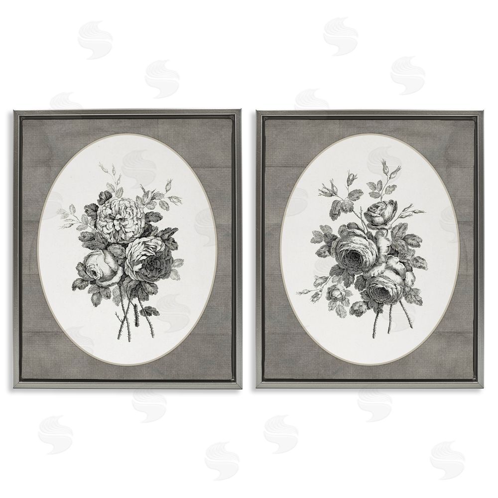 Lettered and Lined Vintage Petal Bundle Details Gray Floating Frame Canvas Wall Art Print