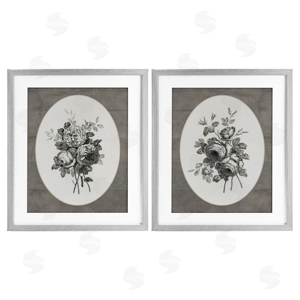 Lettered and Lined Vintage Petal Bundle Details Gray Framed Print Under Glass Wall Art
