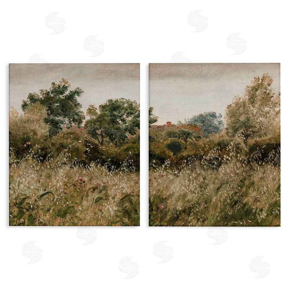 Lettered and Lined Rural Foliage Thicket Stretched Canvas Wall Art Print