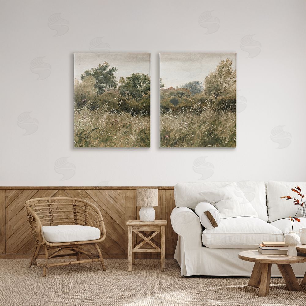 Lettered and Lined Rural Foliage Thicket Stretched Canvas Wall Art Print in Room