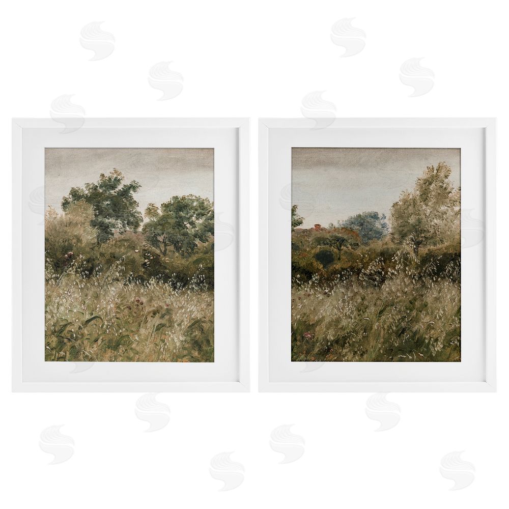 Lettered and Lined Rural Foliage Thicket White Framed Print Under Glass Wall Art