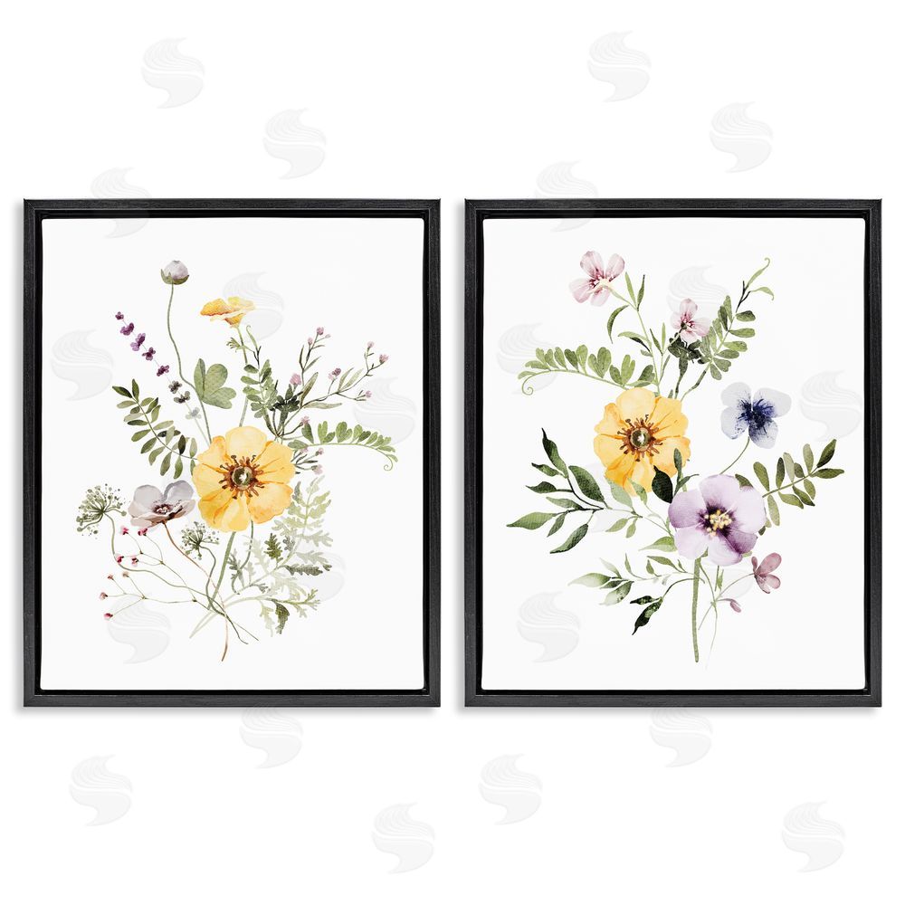 Lettered and Lined Bundles of Gardening Herbs Black Floating Frame Canvas Wall Art Print