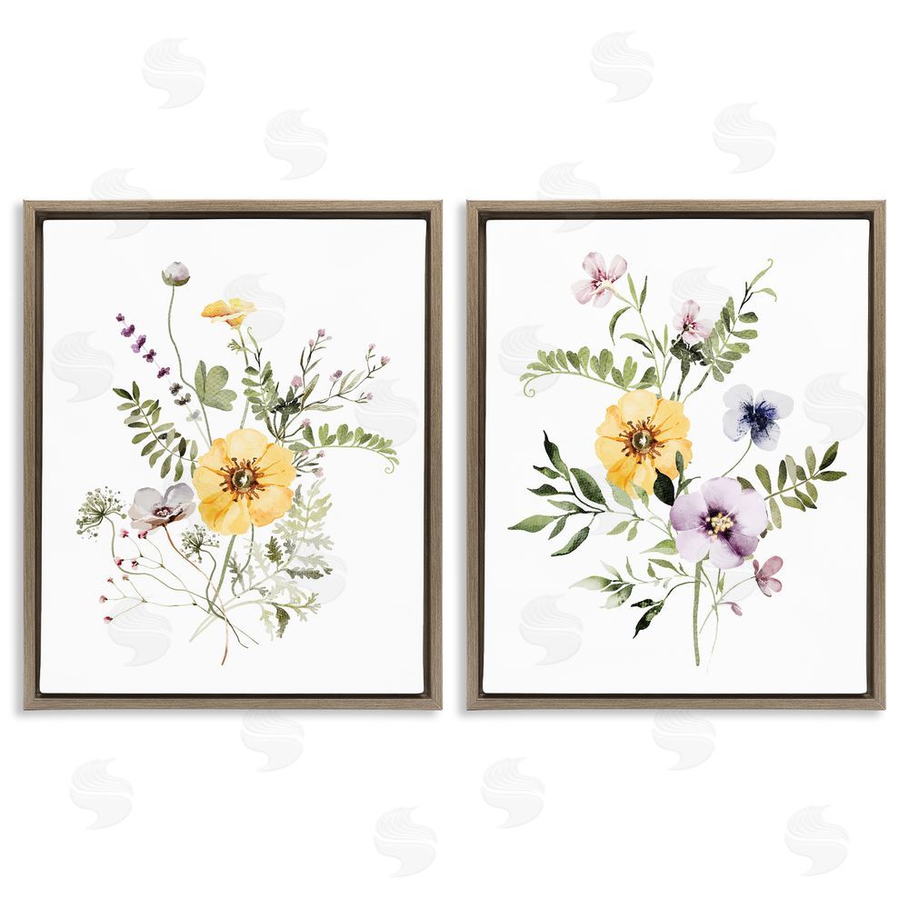 Lettered and Lined Bundles of Gardening Herbs Brown Floating Frame Canvas Wall Art Print