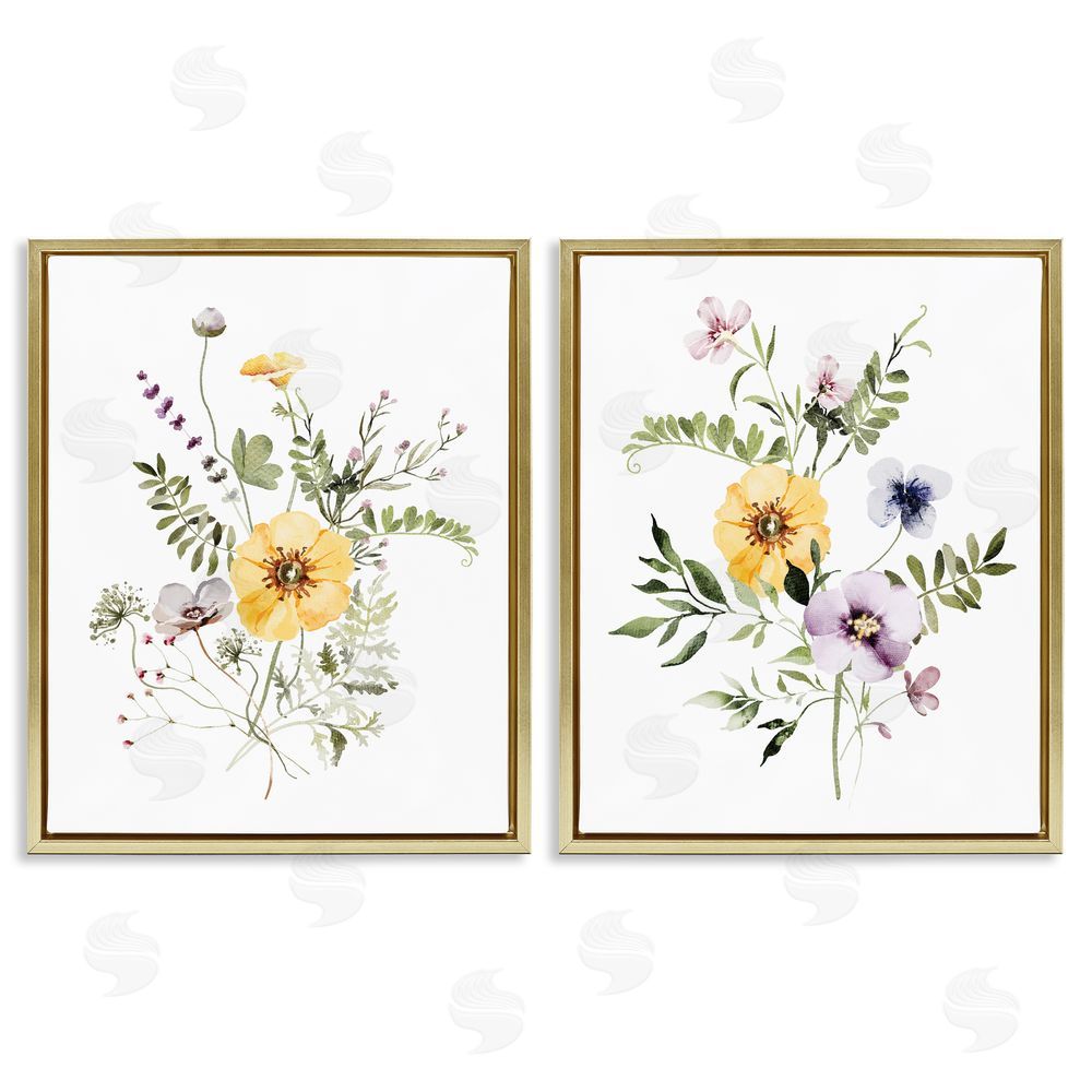 Lettered and Lined Bundles of Gardening Herbs Gold Floating Frame Canvas Wall Art Print