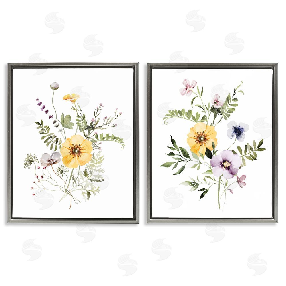 Lettered and Lined Bundles of Gardening Herbs Gray Floating Frame Canvas Wall Art Print