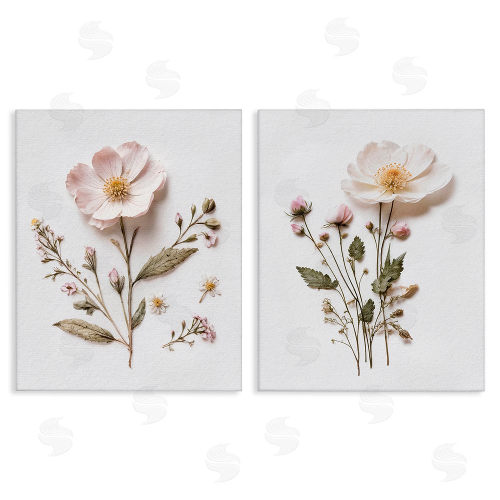 Lettered and Lined Minimal Pressed Flowers Stretched Canvas Wall Art Print