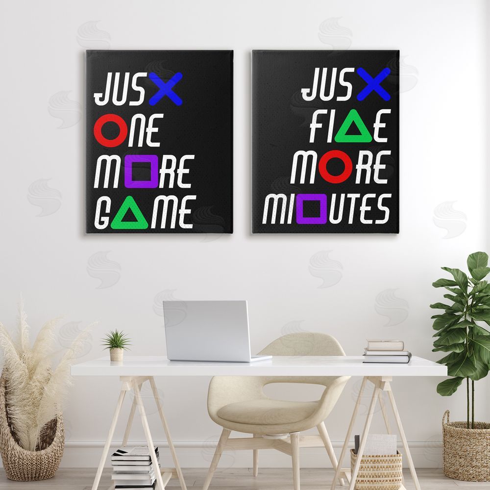 Kim Allen Gamer Button Symbols Phrases Stretched Canvas Wall Art Print in Room