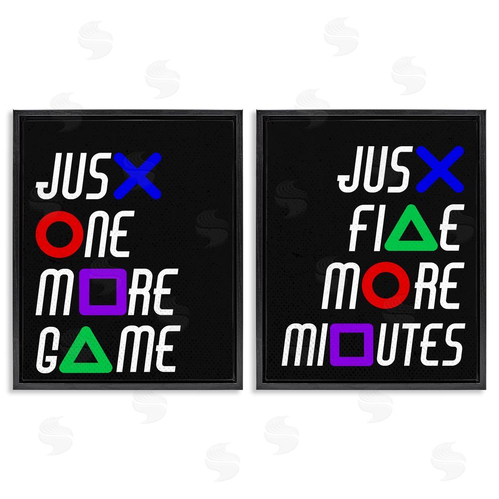 Kim Allen Gamer Button Symbols Phrases Black Floating Frame Canvas Wall Art Print