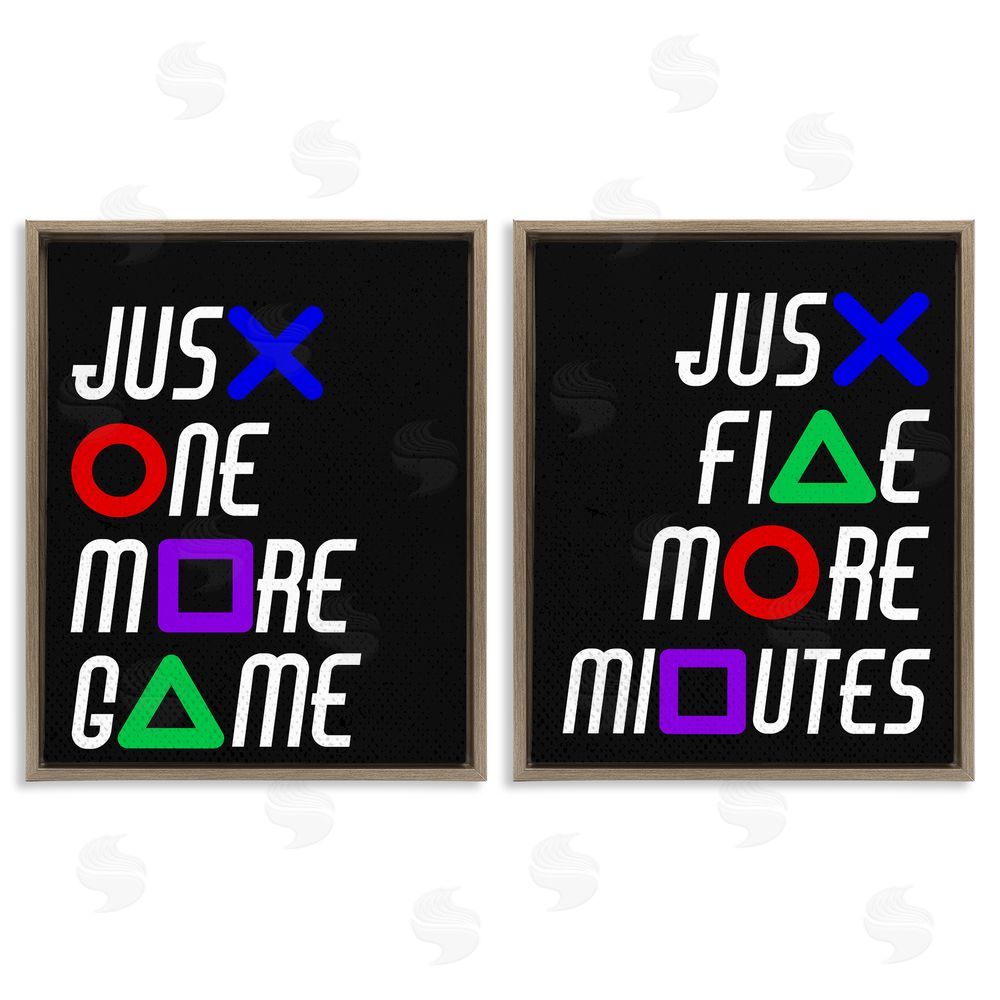 Kim Allen Gamer Button Symbols Phrases Brown Floating Frame Canvas Wall Art Print