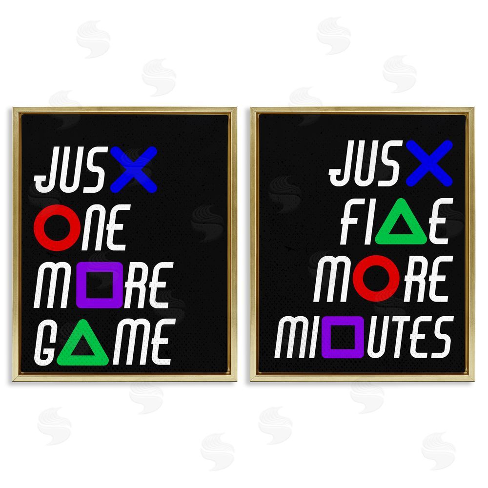 Kim Allen Gamer Button Symbols Phrases Gold Floating Frame Canvas Wall Art Print