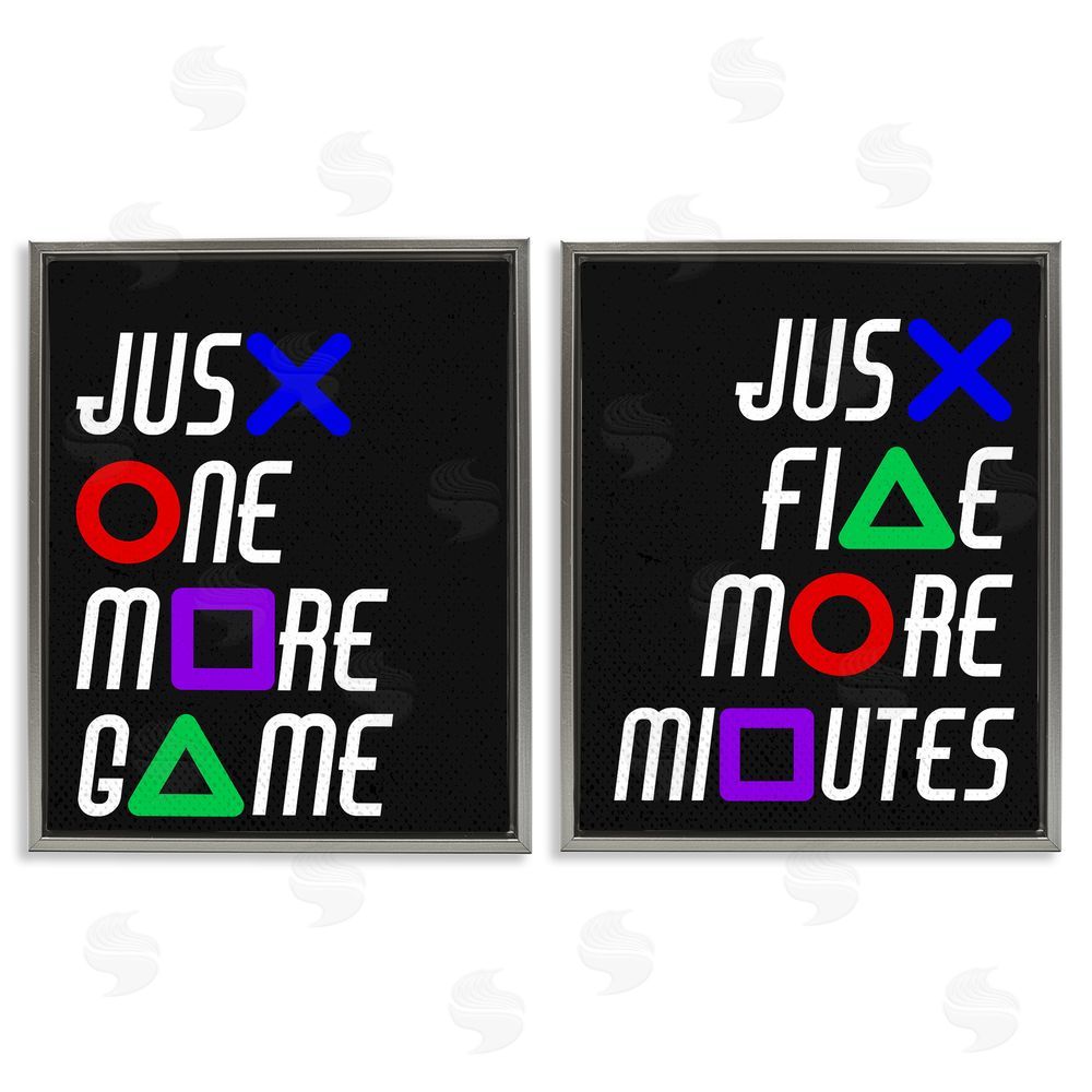 Kim Allen Gamer Button Symbols Phrases Gray Floating Frame Canvas Wall Art Print