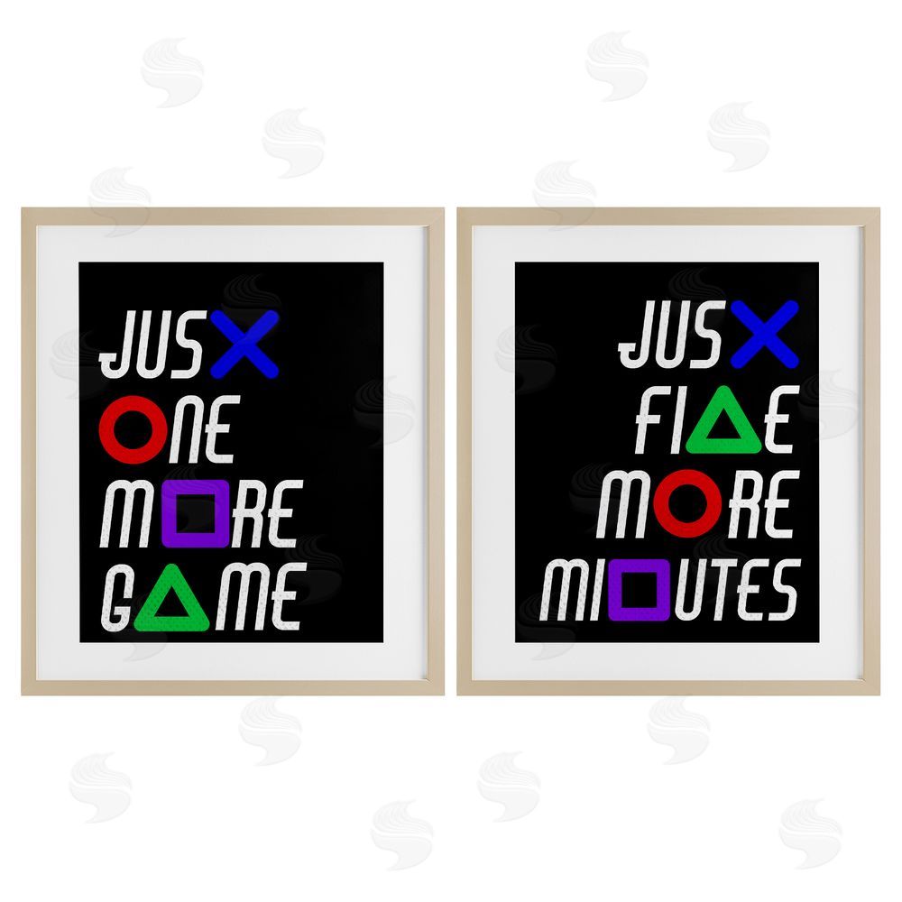 Kim Allen Gamer Button Symbols Phrases Brown Framed Print Under Glass Wall Art