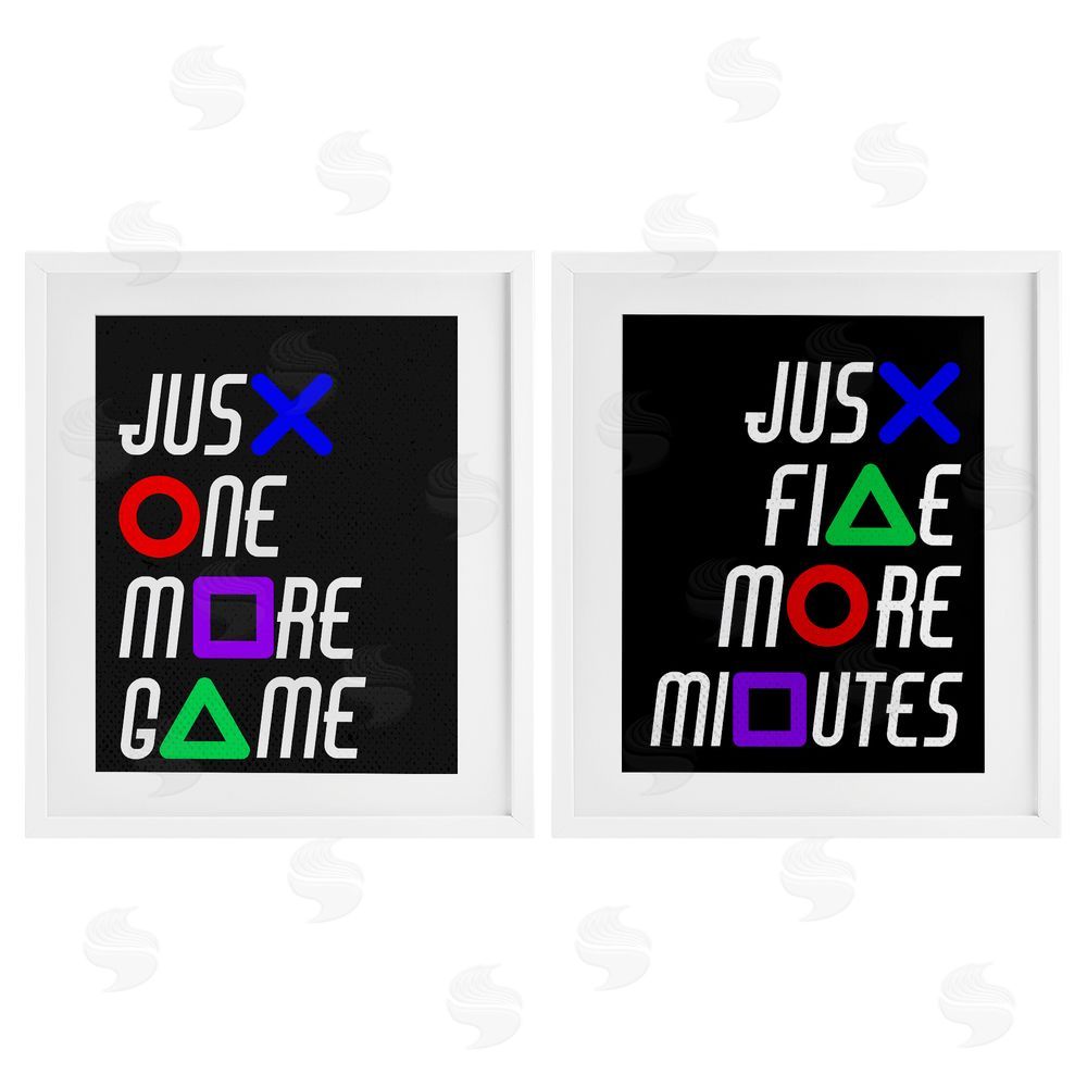 Kim Allen Gamer Button Symbols Phrases White Framed Print Under Glass Wall Art