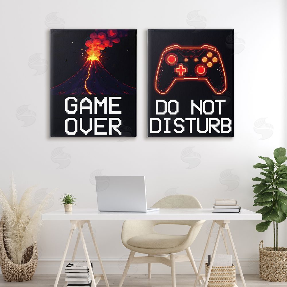 Kim Allen Pixel Game Sentiments Stretched Canvas Wall Art Print in Room